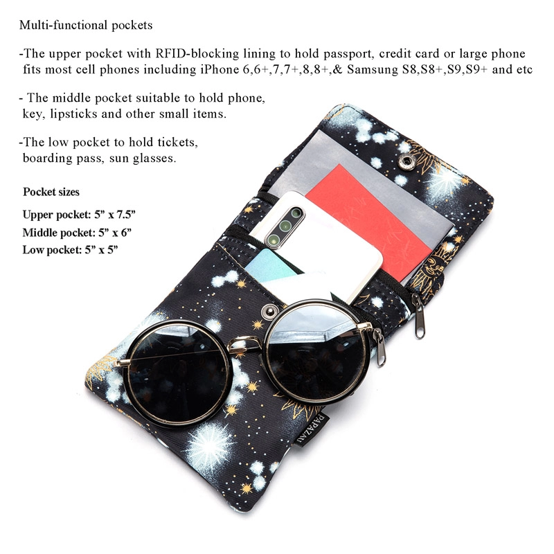 女性のためのクロスボディ電話バッグ財布RFIDブロッキングパスポートトラベルネックウォレット