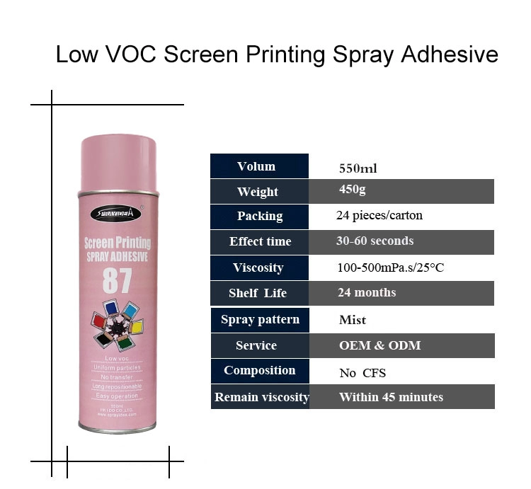 低VOCウェブスクリーン印刷スプレー接着剤