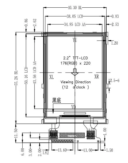 2.2 インチ 176x220 解像度 TFT LCD モジュール (タッチパネル SPI インターフェイス付き)
