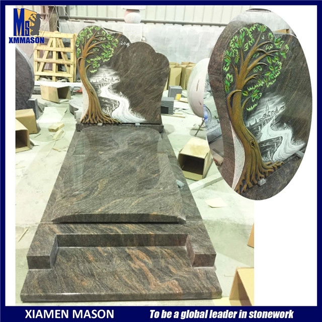 刻まれた木と線の彫刻が施されたフランスの花崗岩ヒマラヤSRE墓石