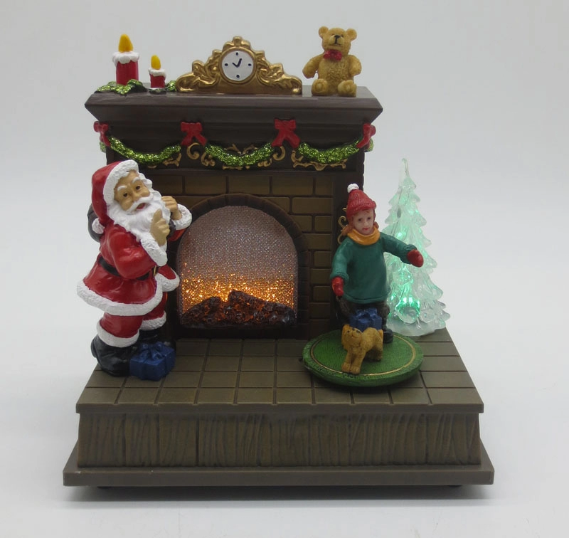 動く犬と子供がいるLEDクリスマスサンタの暖炉