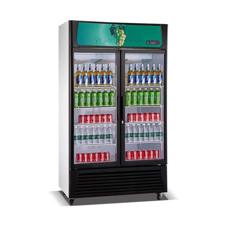 飲料用の市販の直立二重ガラスドア飲料ディスプレイ冷蔵庫