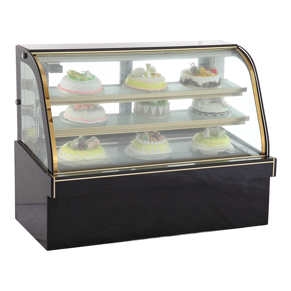 水平安全湾曲空冷商業ケーキ ガラス ディスプレイ ショーケース冷蔵庫