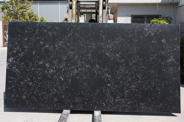 black quartz slab with white vein 