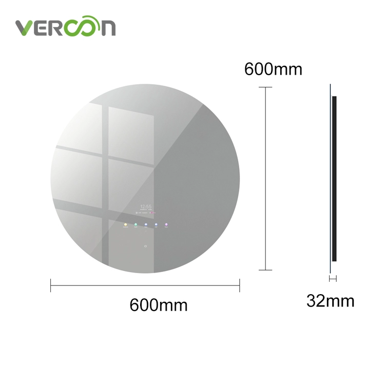Vercon壁掛けバックライト付きタイムディスプレイスピーカースキンアナライザーAndroidシステムスマートミラーテレビ