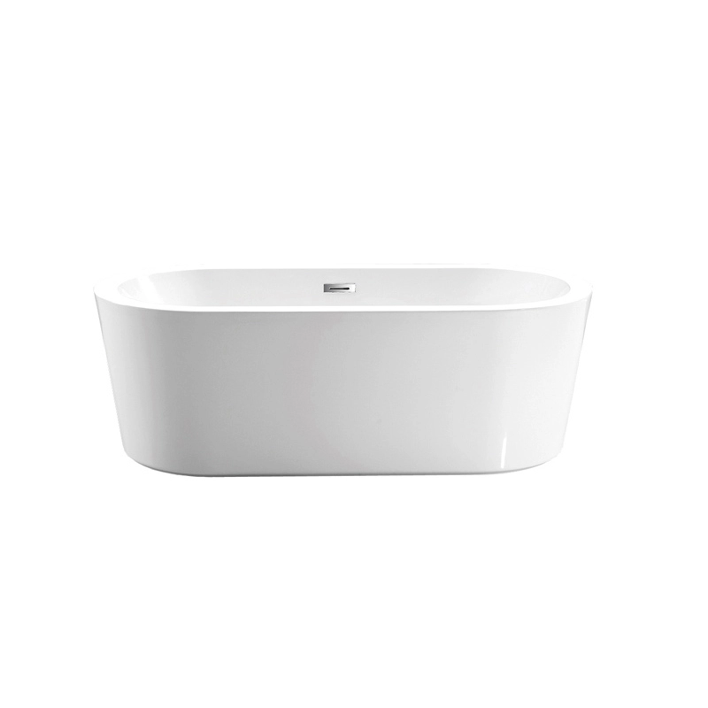バスルームの白いアクリルの楕円形の自立型浴槽