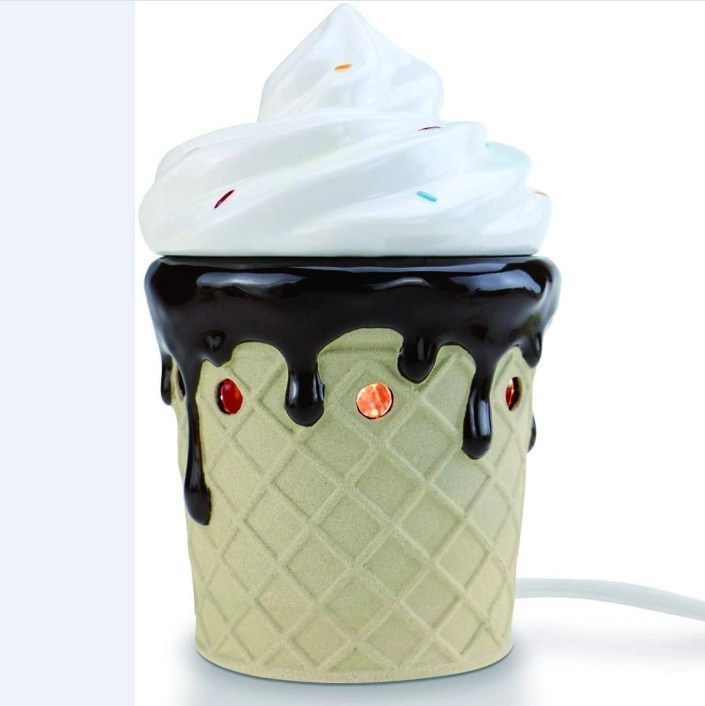 アイスクリームフレグランスワックスメルトウォーマー電動ホームディフューザー、取り外し可能なディッシュ付き