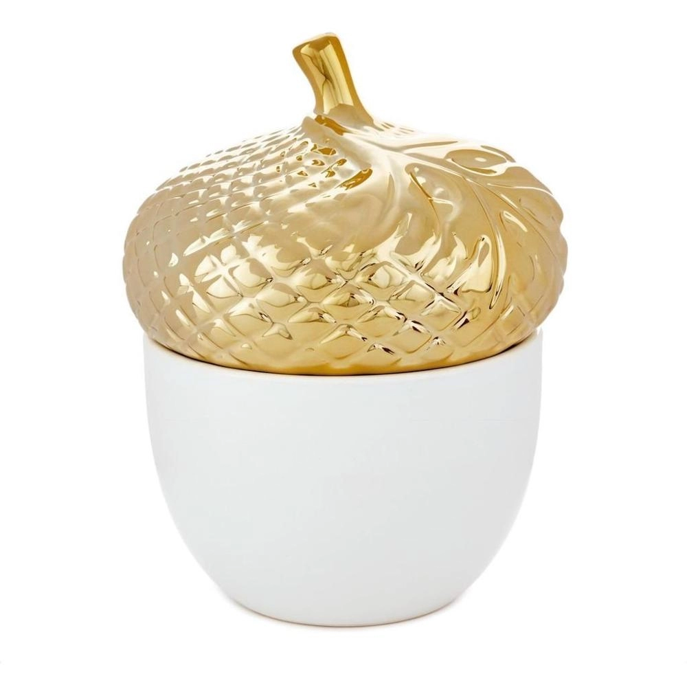 6オンス金メッキの蓋が付いた装飾的なセラミックドングリの香りのキャンドル
