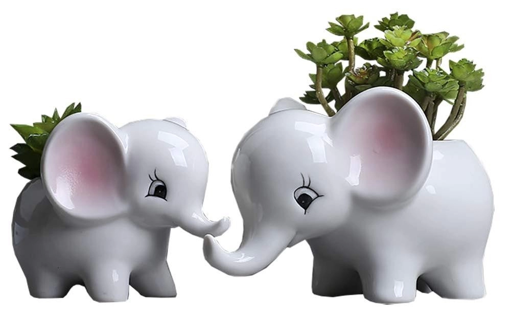 セラミック2ピース象モダンホワイト多肉植物プランターポット動物の装飾