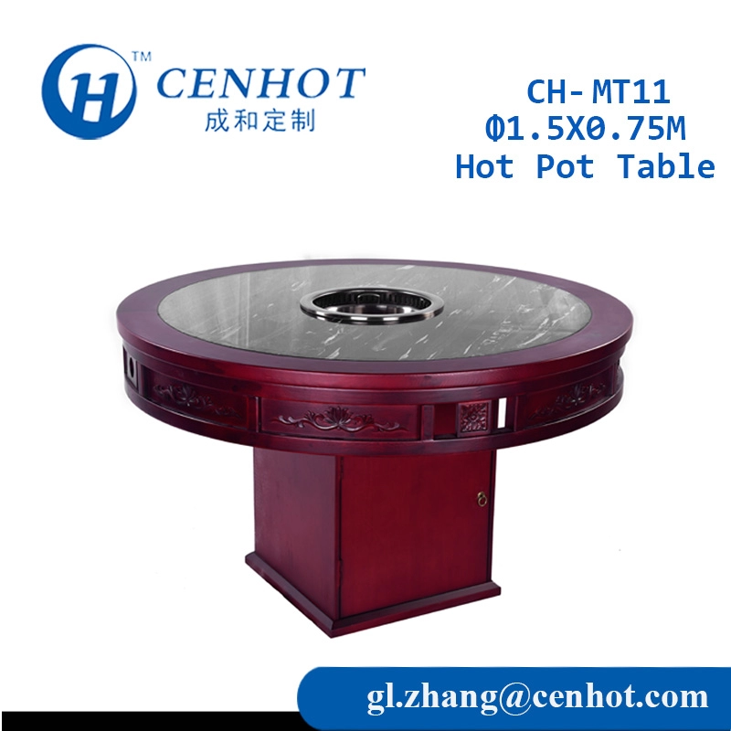 レストランメーカーのための丸い木製の中国のダウンドラフト鍋テーブル-CENHOT