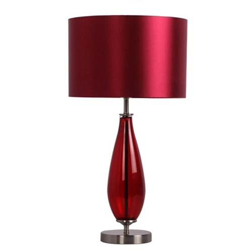 赤い布の色合いのベッドサイドヴィンテージルビーガラステーブルランプ