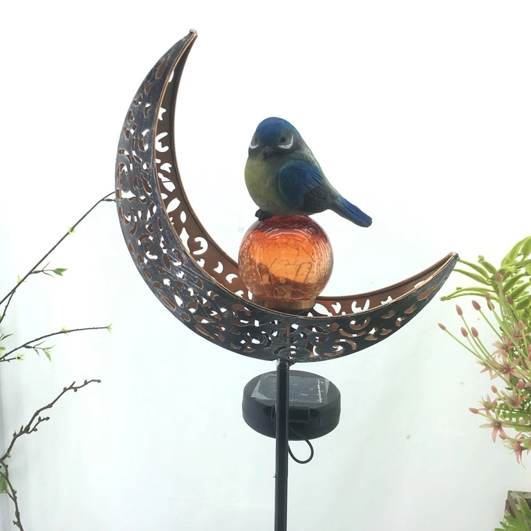 メタルムーンソーラーランドスケープライトパチパチ音を立てるガラス玉と鳥