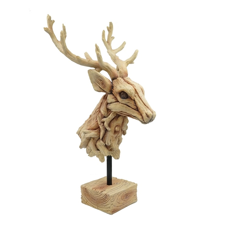流木仕上げによるレジン鹿の頭像