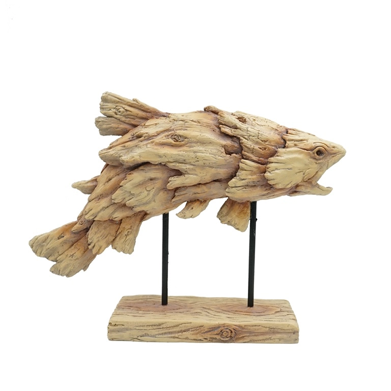 流木デザイン樹脂跳躍魚彫刻