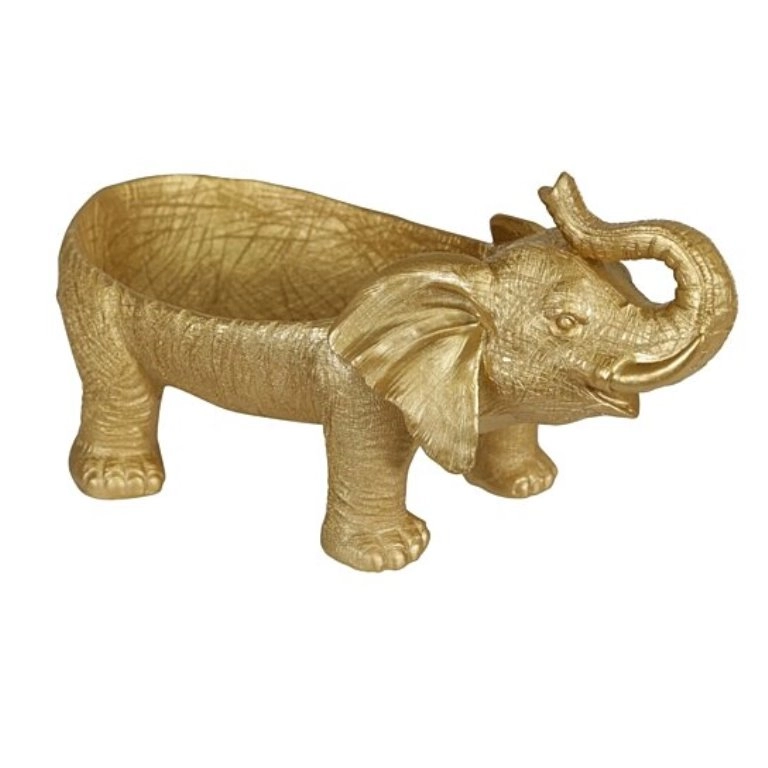 象の体をトランペットで飾る樹脂製の装飾ボウル、ゴールド